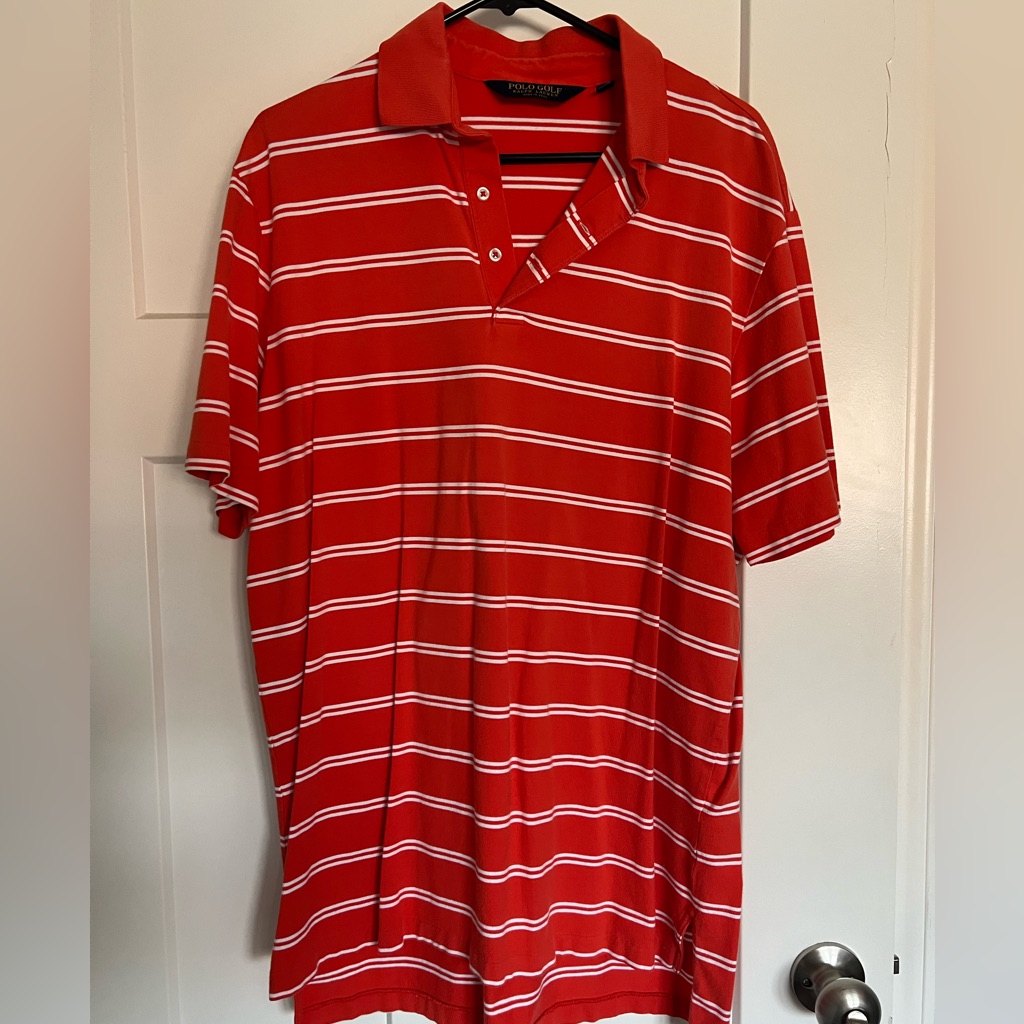 Mens Polo Golf OrangeWhite Striped Golf Polo Mens Polo Golf OrangeWhite Striped Golf Polo